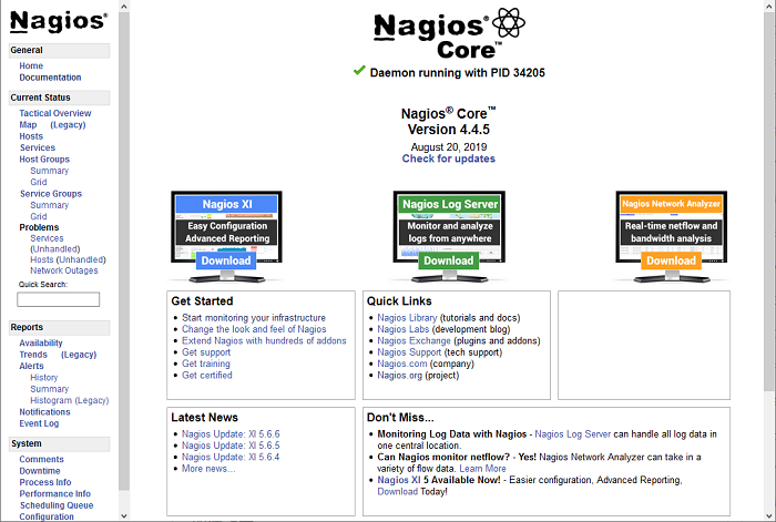Nagiosの監視画面
